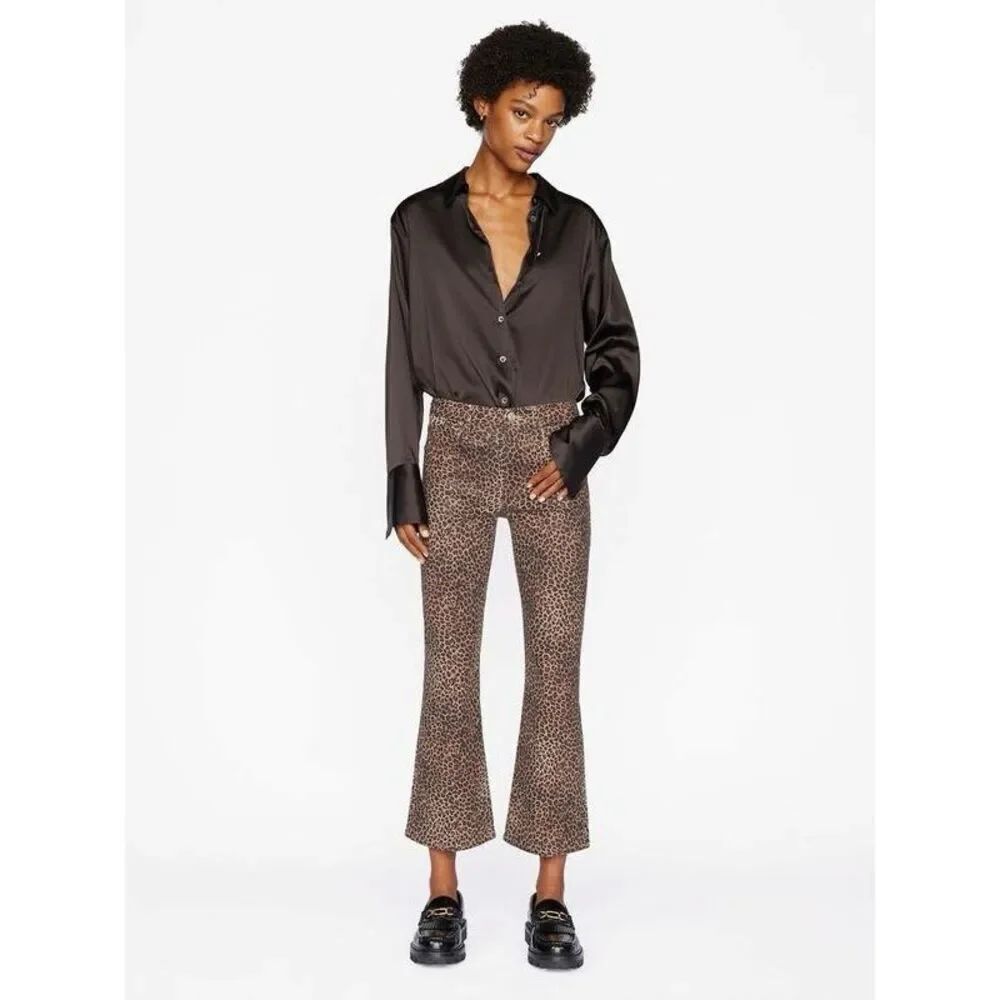 Frame Le Crop Mini Boot Coated Jeans in Leopard Print Size 30
